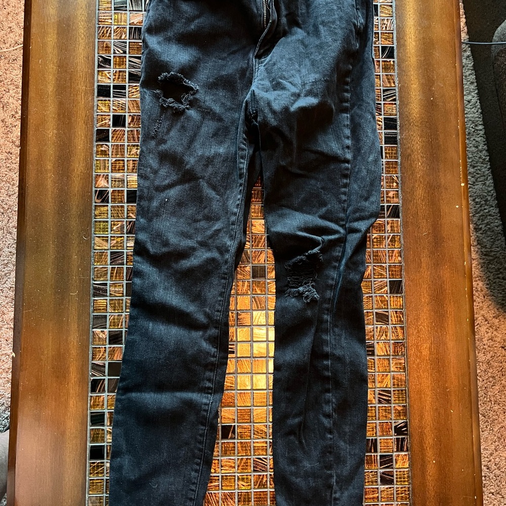 RSQ womens high-waisted, distressed black denim mom jeans size 5/w27